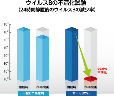 ウイルスBの不活化試験（24時間静置後のウイルスBの減少率）